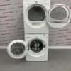 Used Frigidaire Washer and Dryer Stackable Set CAQE7001LW0 and FFFW5000QW0 both open
