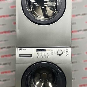 Used Samsung 27” Front Load Washer and Electric Dryer Stackable Set WF203ANS/XAC DV203AES/XAC For Sale