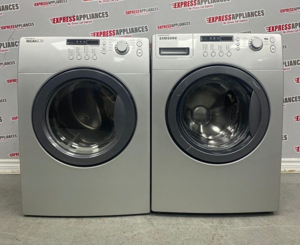 Used Samsung 27” Front Load Washer and Electric Dryer Stackable Set WF203ANS/XAC DV203AES/XAC For Sale