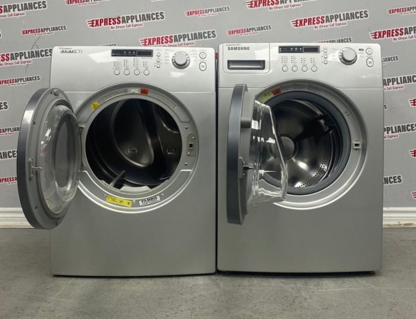 Used Samsung 27” Front Load Washer and Electric Dryer Stackable Set WF203ANS/XAC DV203AES/XAC For Sale