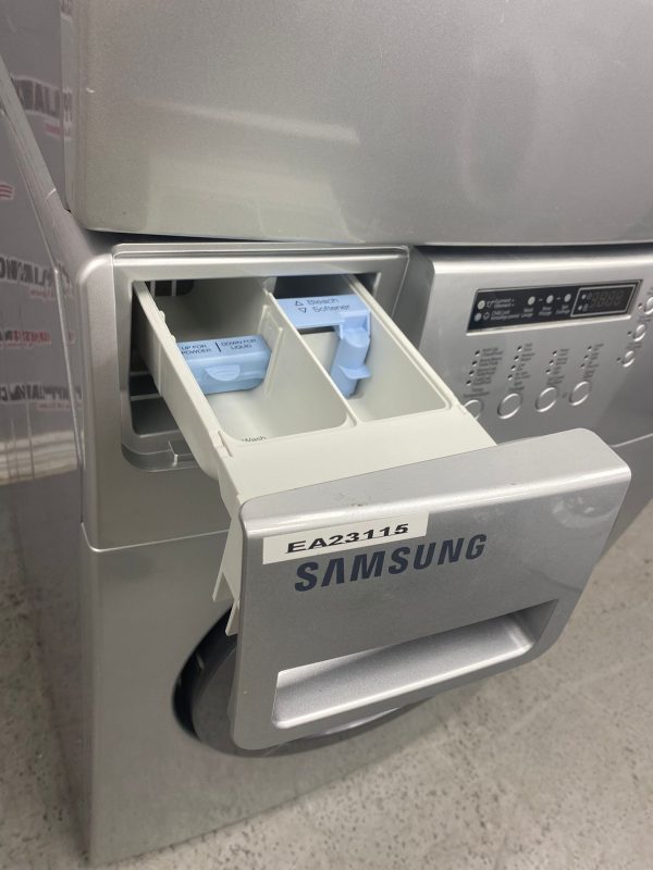 Used Samsung 27” Front Load Washer and Electric Dryer Stackable Set WF203ANS/XAC DV203AES/XAC For Sale