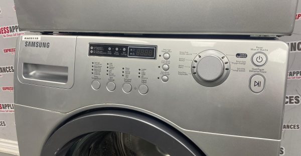 Used Samsung 27” Front Load Washer and Electric Dryer Stackable Set WF203ANS/XAC DV203AES/XAC For Sale