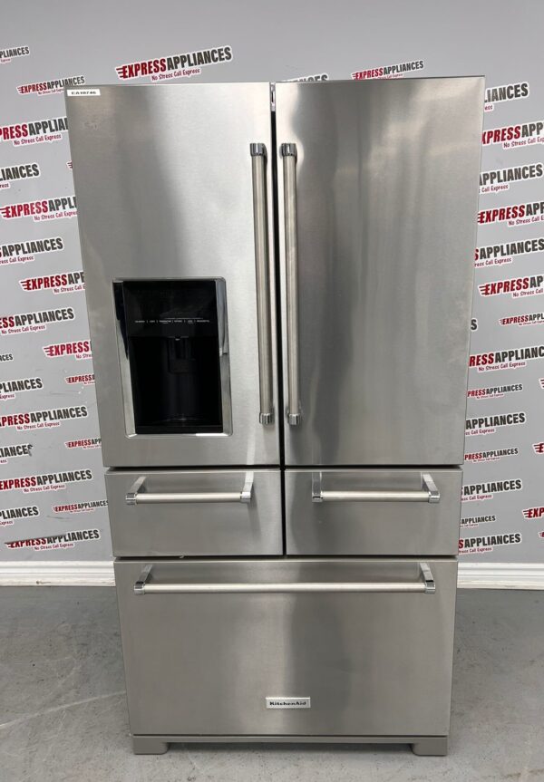 Used Five Door KitchenAid 36" Refrigerator KRMF706ESS01 For Sale