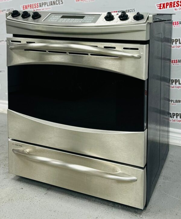 Used GE Slide-In 30” Glass Top Convection Stove PCS968SR1SS For Sale