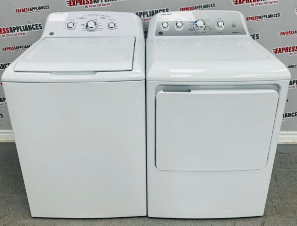 Used GE Side-By-Side 27” Washer and Dryer Set GTW330BMMWW, GTD46EDMN0WS For Sale