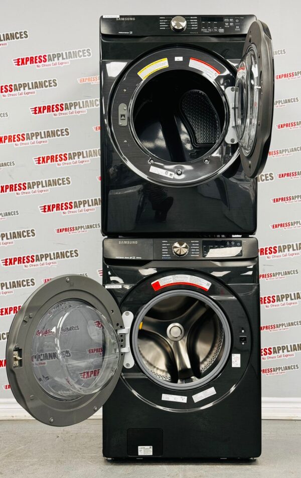Open Box Samsung Stackable 27” Washer and Dryer Set WF50T8500AV/A5, DVE45T6005V For Sale