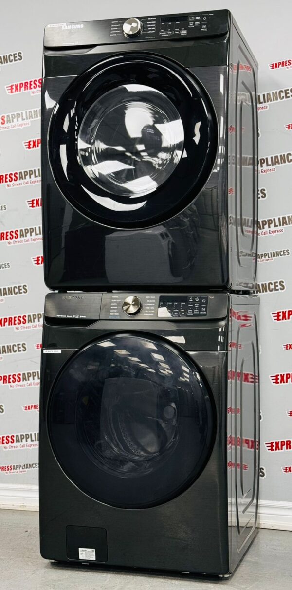 Open Box Samsung Stackable 27” Washer and Dryer Set WF50T8500AV/A5, DVE45T6005V For Sale