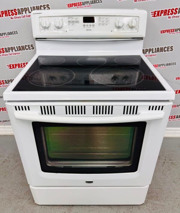 Used Maytag 30” White Glass Top Stove YMER8772WW0 For Sale