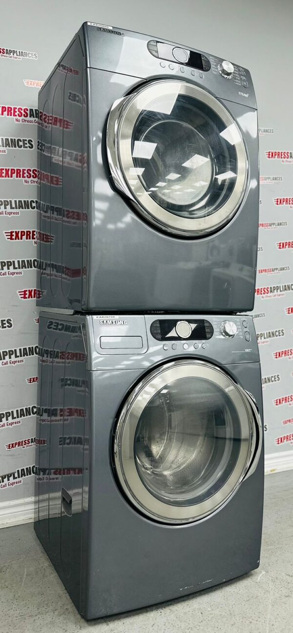 Used 27” Stackable Samsung Washer and Dryer Set WF337AAG/XAC, DV339AEG/XAC For Sale