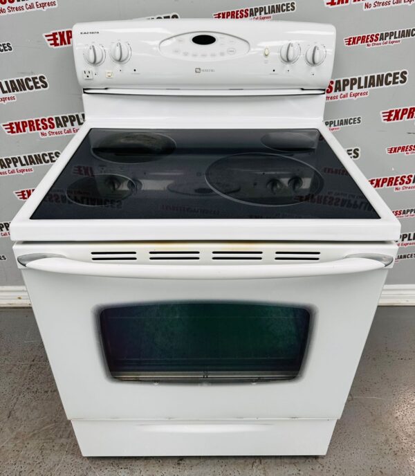 Used Maytag Back Control 30” White Glass-Top Stove For Sale