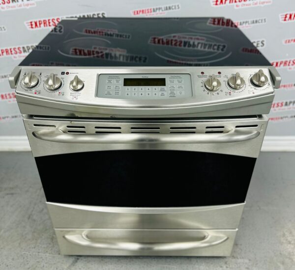 Used GE Slide-In 30” Glass Top Convection Stove PCS968SR1SS For Sale