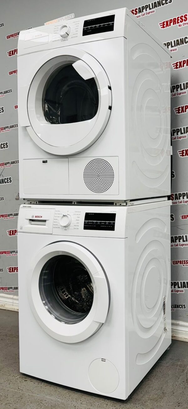 Used Bosch Washer and Dryer 24” Stackable Ventless Set WAT28400UC, WTG86400UC/07 For Sale