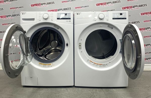 Open Box LG 27” Front Load Washing Machine and Dryer Stackable Set WM3400CW DLE3400W For Sale