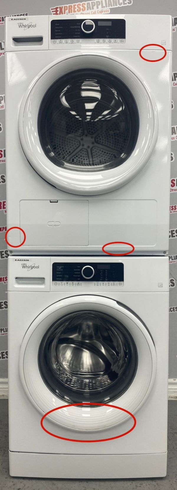 Used Whirlpool 24” Washer and Ventless Dryer Set WFW3090JW0 YWHD3090GW0 For Sale