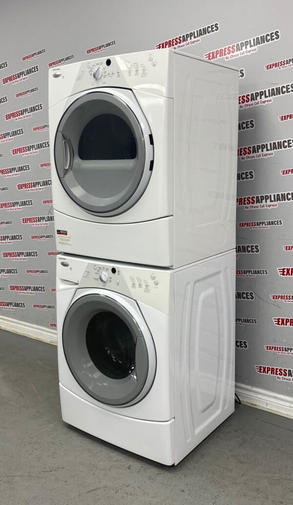 Used Whirlpool Front Load Washer/Dryer 27” Stackable Set WFW8300SW04 YWED8300SW2 For Sale