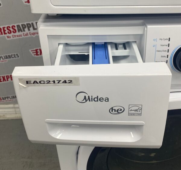 Open Box 24” Midea Stackable Ventless Washer and Dryer Set MLH27N4AWWC MLE27N4AWWC For Sale