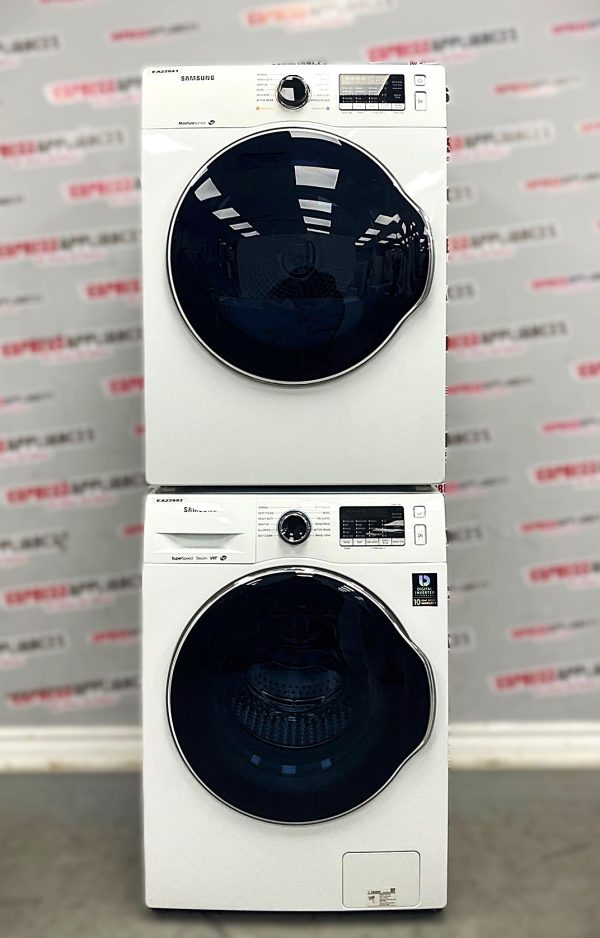 Used Samsung Front Load Washer and Dryer 24” Stackable Set WW22K6800AW/A2 DV22K6800EW/AC For Sale