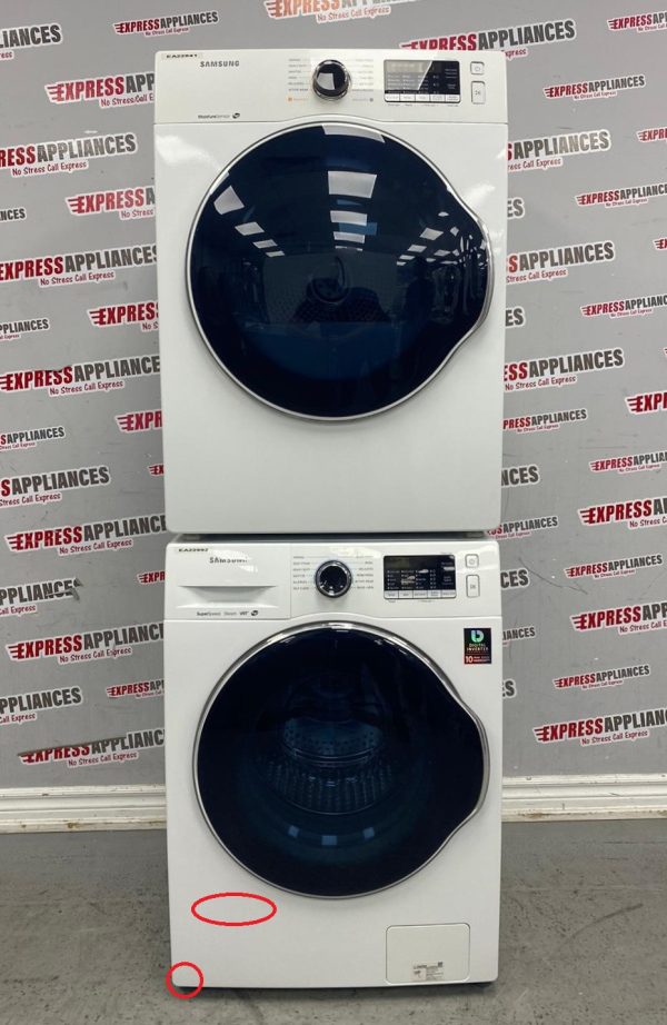 Used Samsung Front Load Washer and Dryer 24” Stackable Set WW22K6800AW/A2 DV22K6800EW/AC For Sale