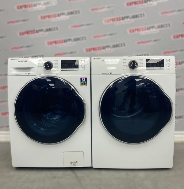 Used Samsung Front Load Washer and Dryer 24” Stackable Set WW22K6800AW/A2 DV22K6800EW/AC For Sale