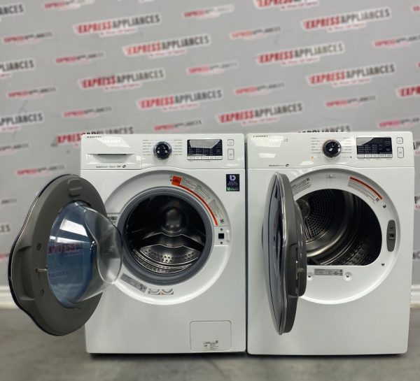 Used Samsung Front Load Washer and Dryer 24” Stackable Set WW22K6800AW/A2 DV22K6800EW/AC For Sale