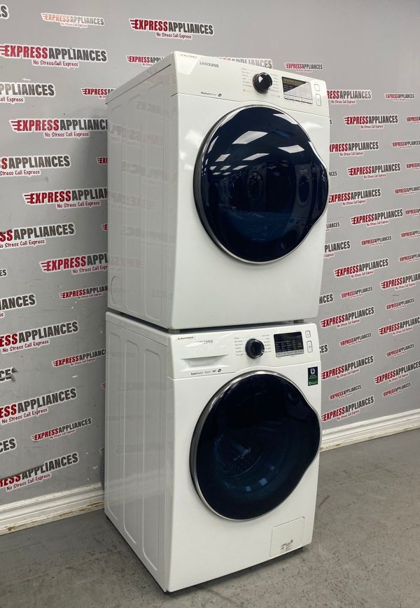 Used Samsung Front Load Washer and Dryer 24” Stackable Set WW22K6800AW/A2 DV22K6800EW/AC For Sale