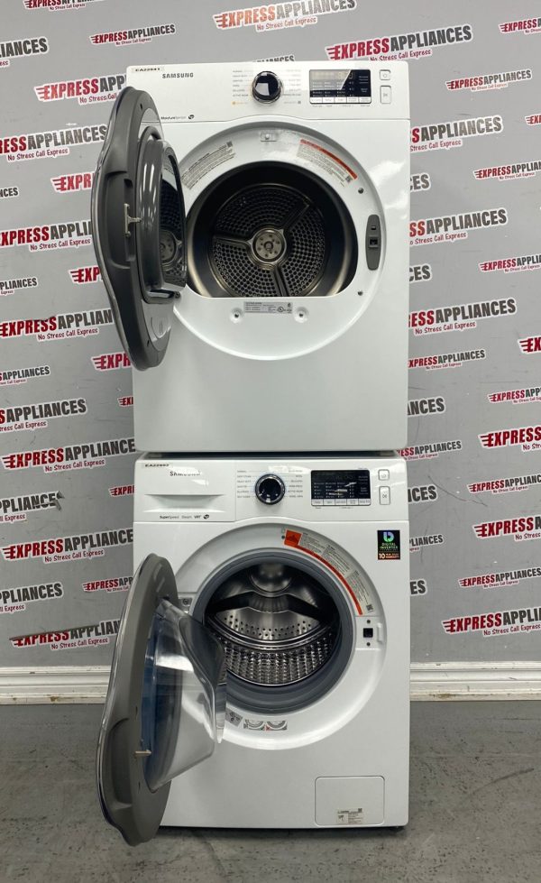 Used Samsung Front Load Washer and Dryer 24” Stackable Set WW22K6800AW/A2 DV22K6800EW/AC For Sale