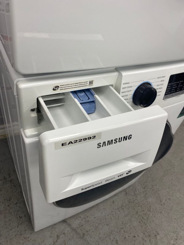 Used Samsung Front Load Washer and Dryer 24” Stackable Set WW22K6800AW/A2 DV22K6800EW/AC For Sale