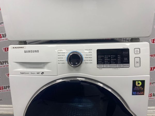 Used Samsung Front Load Washer and Dryer 24” Stackable Set WW22K6800AW/A2 DV22K6800EW/AC For Sale