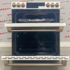 Open Box GE Café 30” Slide In Glass Top Doble Oven Stove CCES750P4M4W2 open doors