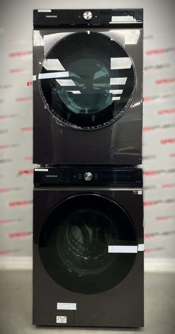 Open Box Samsung Front Load Washer and Dryer 27” Stackable Set WF46BB6700AVUS, DVE46BB6700V For Sale