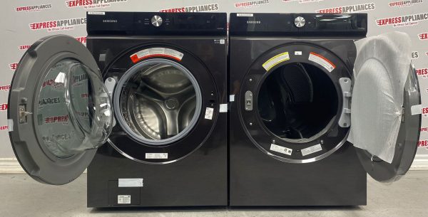 Open Box Samsung Front Load Washer and Dryer 27” Stackable Set WF46BB6700AVUS, DVE46BB6700V For Sale