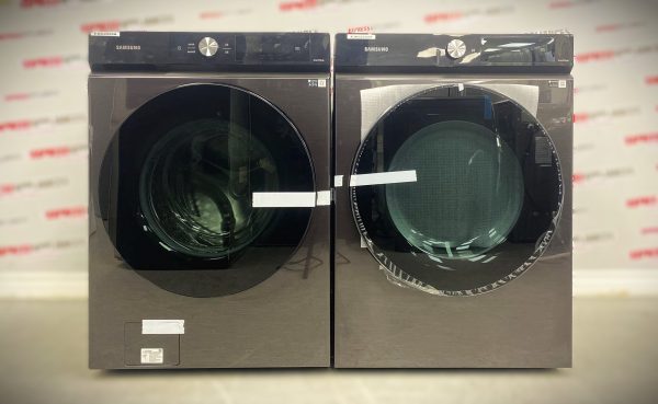 Open Box Samsung Front Load Washer and Dryer 27” Stackable Set WF46BB6700AVUS, DVE46BB6700V For Sale