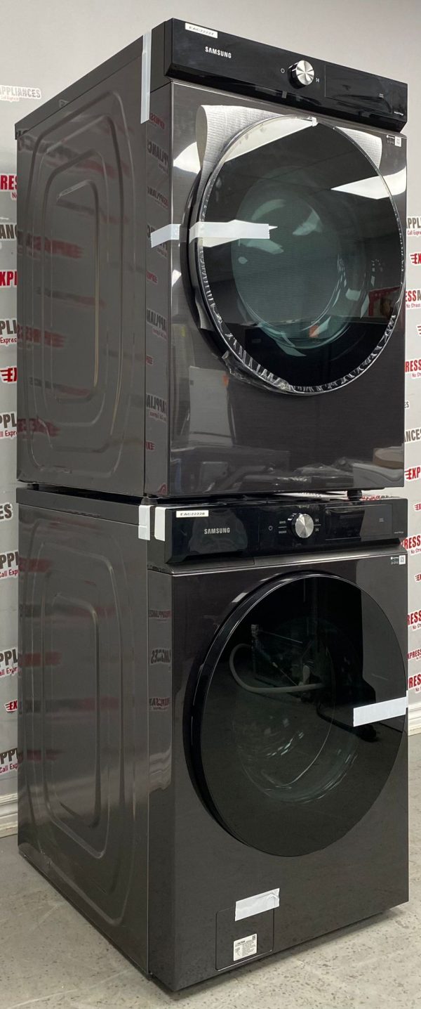 Open Box Samsung Front Load Washer and Dryer 27” Stackable Set WF46BB6700AVUS, DVE46BB6700V For Sale