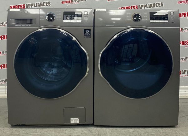 Used Samsung 24” Front Load Washer and Electric Dryer Stackable Set WW22K6800AX/A2 DV22K6800EX/AC For Sale