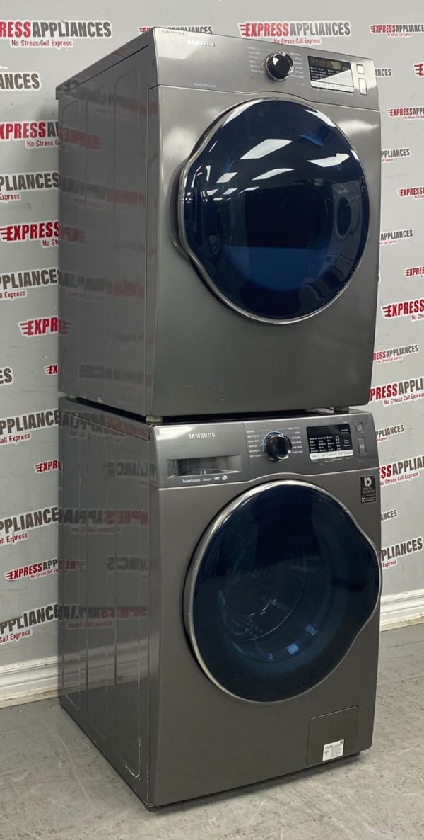 Used Samsung 24” Front Load Washer and Electric Dryer Stackable Set WW22K6800AX/A2 DV22K6800EX/AC For Sale