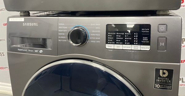 Used Samsung 24” Front Load Washer and Electric Dryer Stackable Set WW22K6800AX/A2 DV22K6800EX/AC For Sale