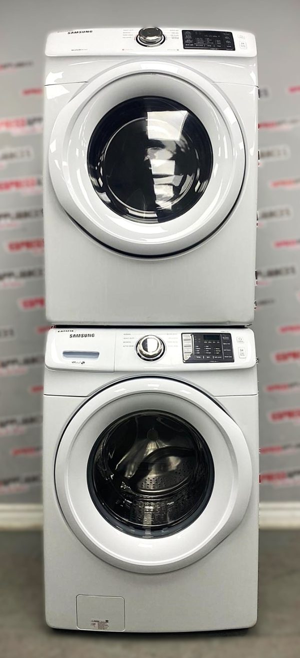 Used Samsung 27” Front Load Washer and Electric Dryer Stackable Set WF45M5100AW/A5 DV42H5000EW/AC For Sale