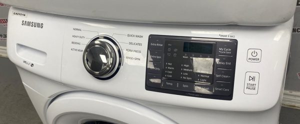 Used Samsung 27” Front Load Washer and Electric Dryer Stackable Set WF45M5100AW/A5 DV42H5000EW/AC For Sale