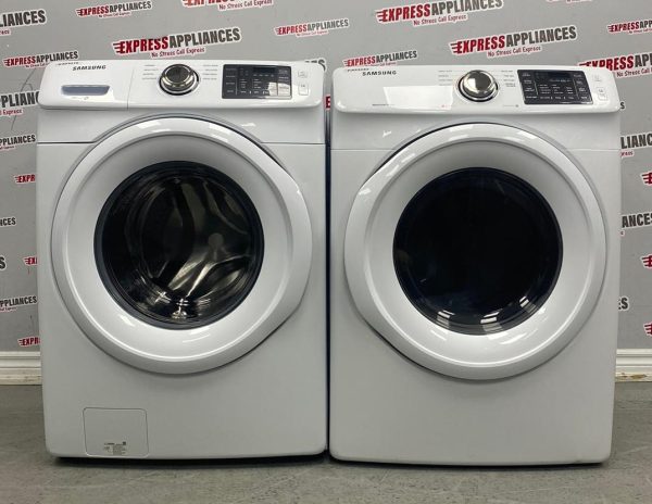 Used Samsung 27” Front Load Washer and Electric Dryer Stackable Set WF45M5100AW/A5 DV42H5000EW/AC For Sale