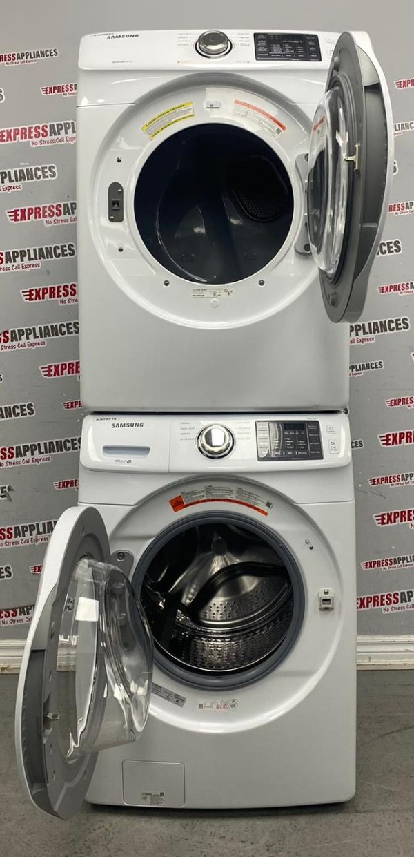 Used Samsung 27” Front Load Washer and Electric Dryer Stackable Set WF45M5100AW/A5 DV42H5000EW/AC For Sale