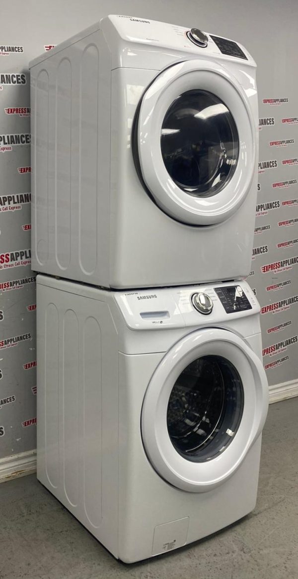 Used Samsung 27” Front Load Washer and Electric Dryer Stackable Set WF45M5100AW/A5 DV42H5000EW/AC For Sale