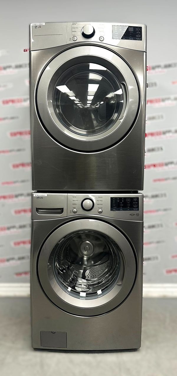 Open Box LG 27” Front Load Washer and Electric Dryer Stackable Set WM3400CV DLE3400V For Sale