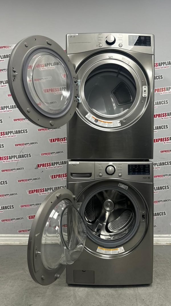 Open Box LG 27” Front Load Washer and Electric Dryer Stackable Set WM3400CV DLE3400V For Sale