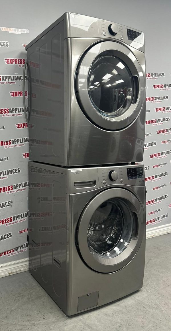 Open Box LG 27” Front Load Washer and Electric Dryer Stackable Set WM3400CV DLE3400V For Sale