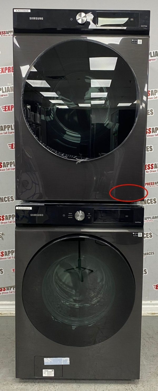 Open Box Samsung Bespoke 27” Front Load Washer and Dryer Set WF46BB6700AV DVE46BB6700VAC For Sale