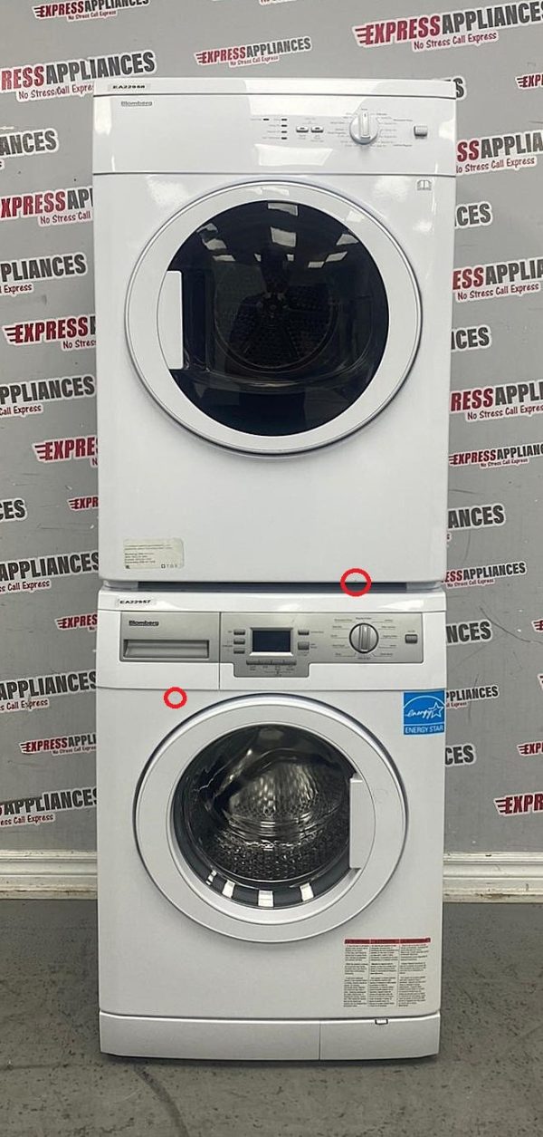 Used Blomberg 24” Front Load Washer and Electric Dryer Stackable Set WM77120NBL01 DV17542 For Sale