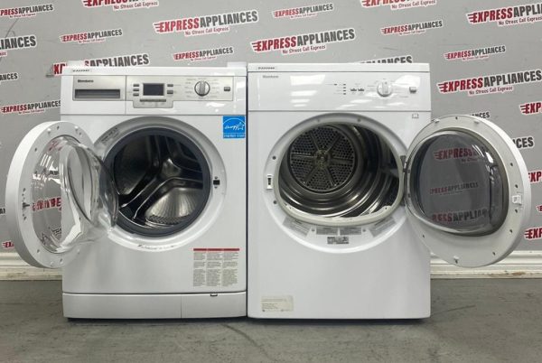 Used Blomberg 24” Front Load Washer and Electric Dryer Stackable Set WM77120NBL01 DV17542 For Sale