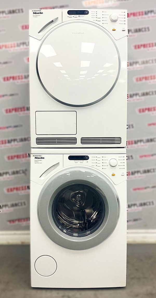 Used Miele 24” Front Load Washer and Ventless Dryer Stackable Set W1623 T7644C For Sale