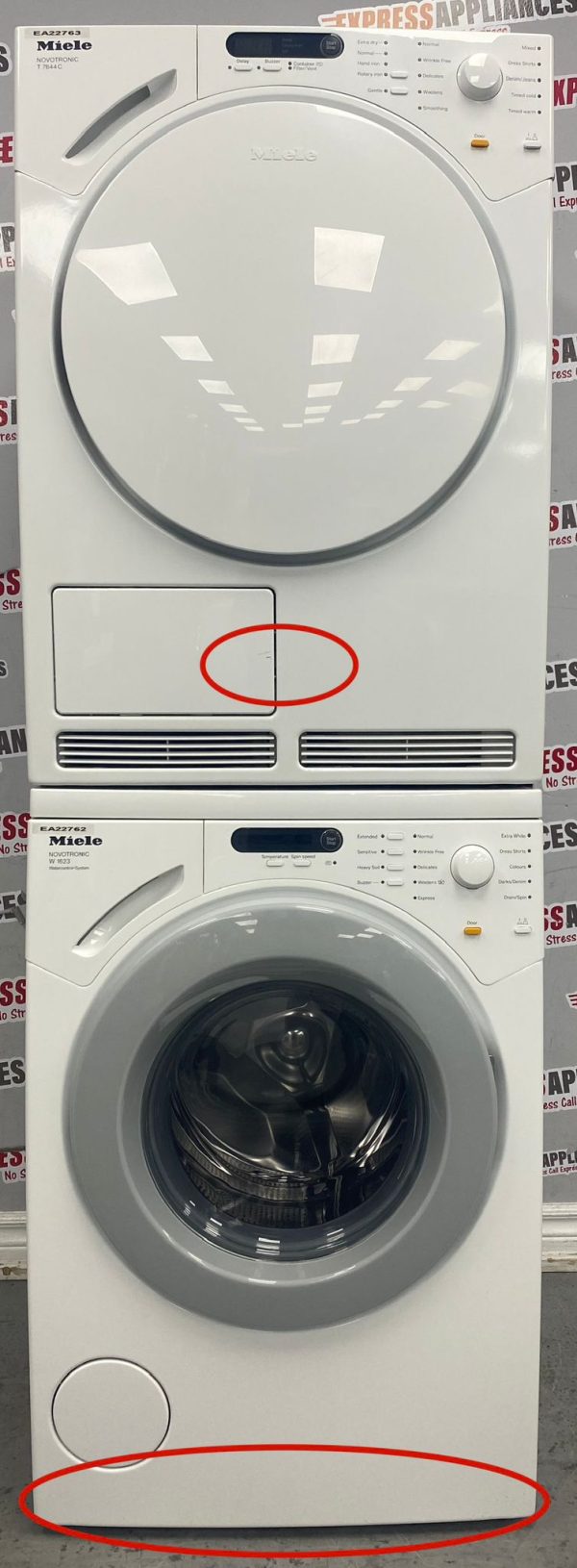 Used Miele 24” Front Load Washer and Ventless Dryer Stackable Set W1623 T7644C For Sale