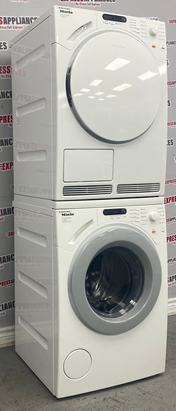 Used Miele 24” Front Load Washer and Ventless Dryer Stackable Set W1623 T7644C For Sale